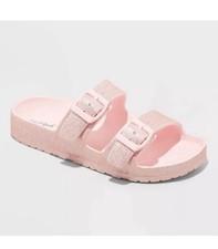 Cat  Jack Girl's Glitter Sandals Slides Adjustable Buckle Pink Sparkle Size 4