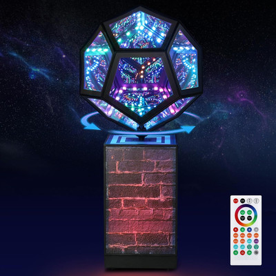 Rotatable Infinity Dodecahedron Light, 3D Infinity Mirror Light RGBW Color Chang