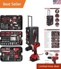 Portable 286-Piece Tool Kit with Adjustable Rolling Box - Ideal for Home Repairs