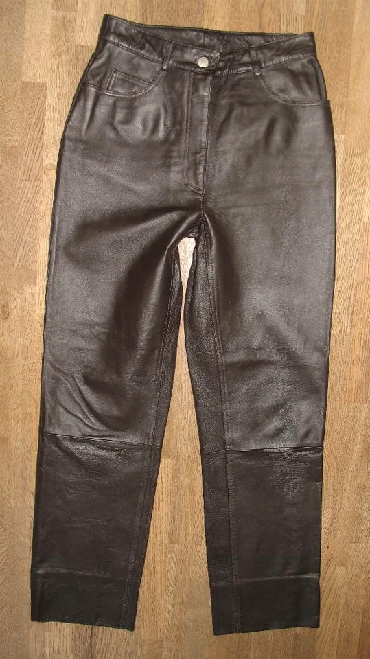 Pantalon En Cuir Pour Femme En Cuir Lisse Marron Foncé Taille 36 - Photo 2/4