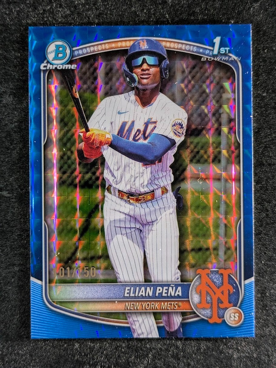 2025 Bowman Chrome ELIAN PENA 101/150 1st Blue Geometric Refractor Prospect SP