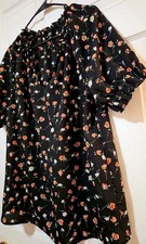 SHEIN Black Orange White Floral Ruffle Neck Puff Sleeve top  0XL (12) 