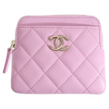 CHANEL Matelasse Zip Coin Purse Pink Caviar Skin Gold Hardware Used 97bd220aa527