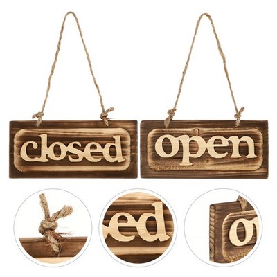 Retro Style Wooden Door Sign Set with Open Closed for Restaurant Store