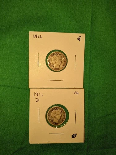 1911-D & 1912 Barber Dimes Lot of 2 90% Silver 10c