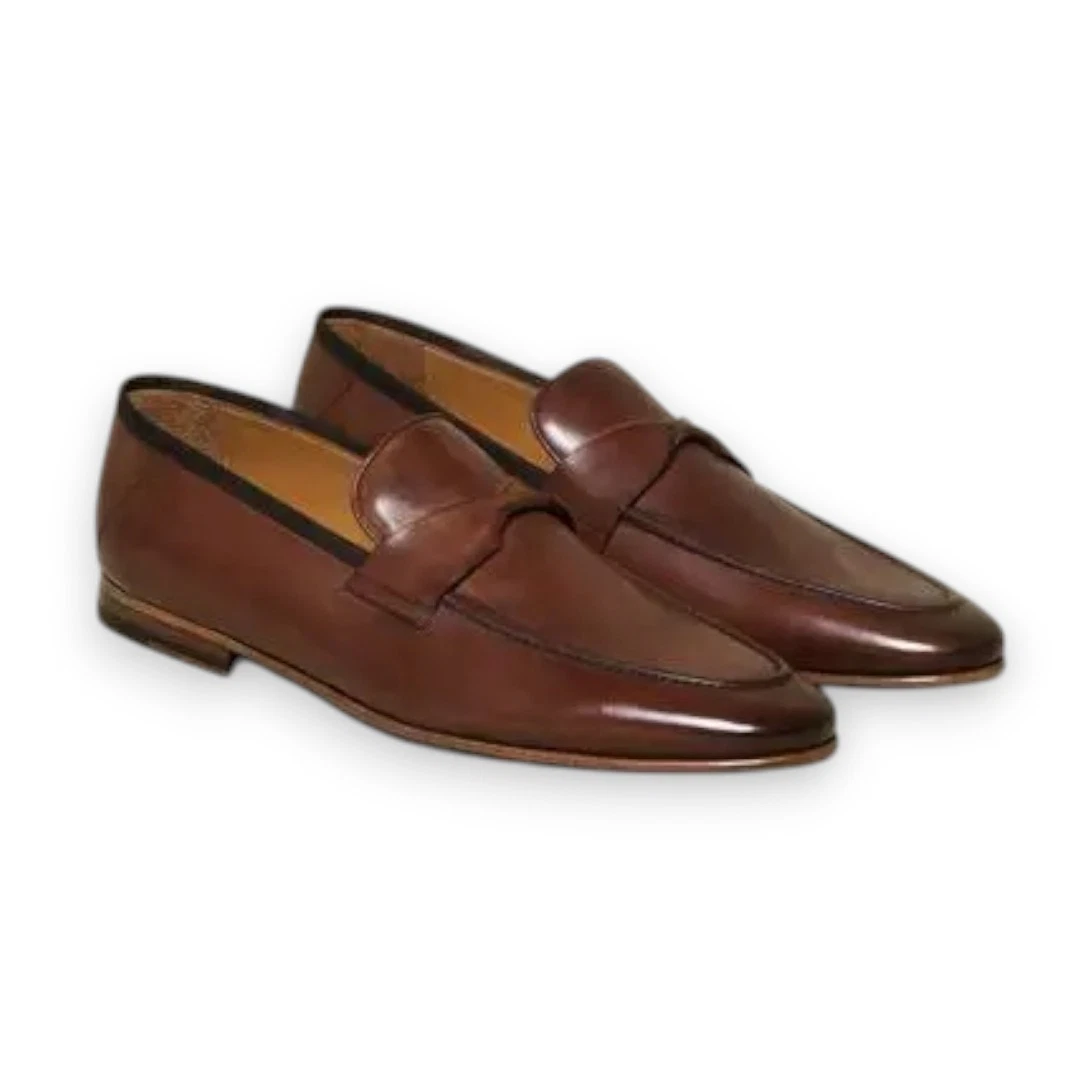 Handmade Brown Slip On Formal Loafers Genuine Leather Dress Office Shoes For Men
