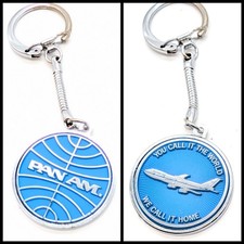 Vintage Pan Am Airlines Keychain Blue "You Call It The World, We Call It Home"