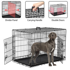 48" Folding Dog Crate Large Heavy Duty Metal Wire Cage Double Door Pet Kennel