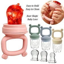 3pcs Silicone Baby Fruit Feeder Teether Set Bear Handle Food Feeder