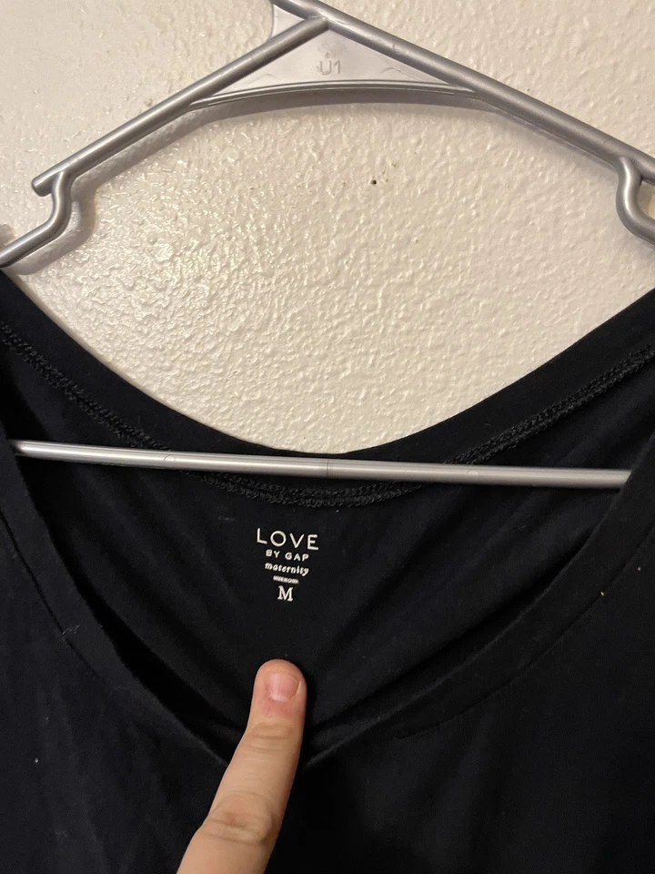 Love By Gap Maternity Medium Black Cotton Stretch Scoop Neck Ruched Tank Top - Image 2 of 4