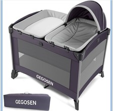 GEGOSEN Portable Foldable Play Yard with Wheels, Gray