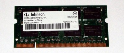 512 MB DDR RAM 200-pin SO-DIMM PC-2700S 333 MHz  'Infineon HYS64D64020HBDL-6-C'