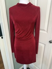 Cider Womens Burgundy Red Long Sleeve Dress Sz Med w/Mock Collar