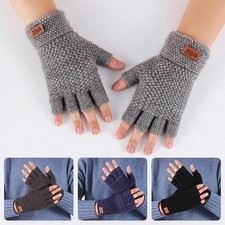 Winter Alpaca Wool Fingerless Gloves Thermal Men's Knitted Half Finger Mitten S