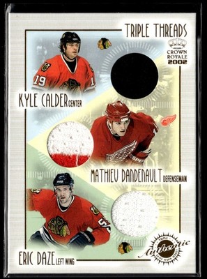 2001-02 Pacific Crown Royale Triple Threads Eric Daze/Kyle Calder/Matthieu