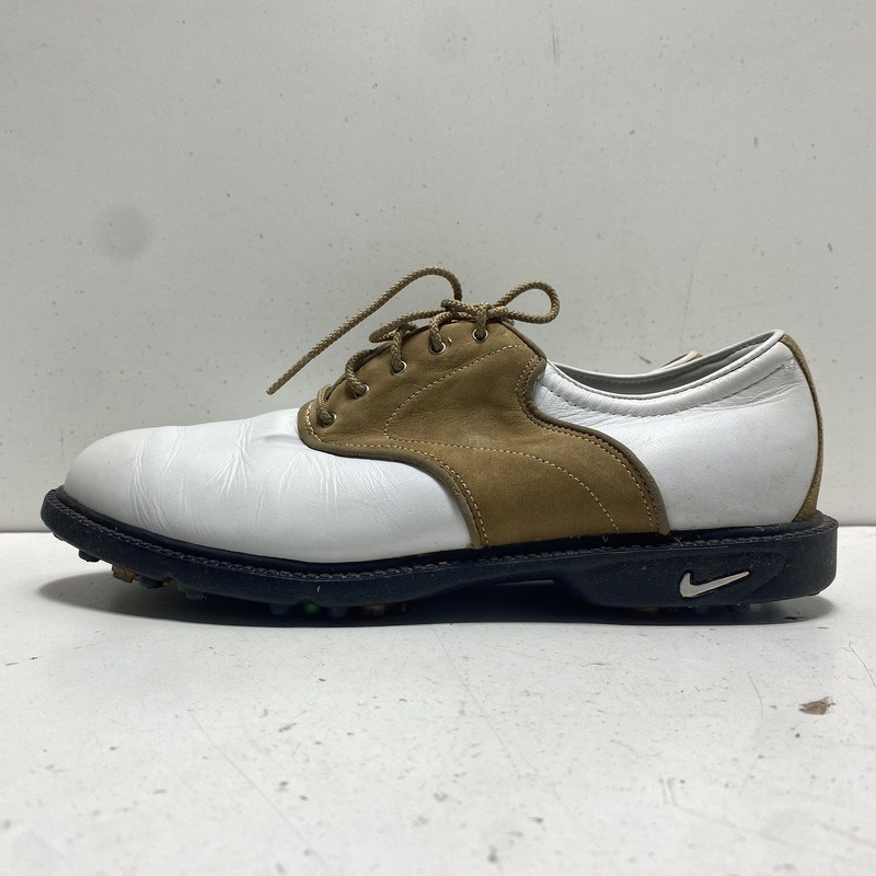 Vintage 90s Nike Air Leather Saddle Golf Shoes White Tan Size 8.5
