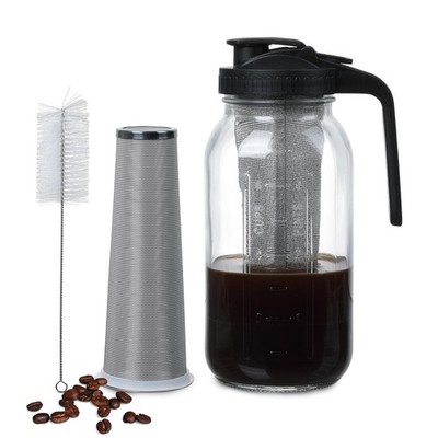Naivees Glass Tea Pitcher with Airtight Lid Leak Proof Mason 64 Ounces, Black 