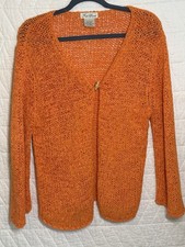 Fred David cardigan sweater Crochet orange Long Sleeve toggle button Sz L