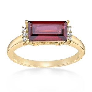 Authentic Radiant Garnet Baguette Ring Gold- Plated 925 Silver Of Vitality