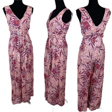 biancoghiaccio Pink Paisley Floral Wide Leg Jumpsuit SMALL Italian Designer NEW