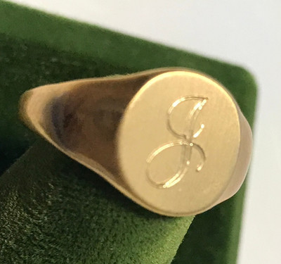 Vintage 18KT Gold HGE Stamped & Engraved Monogram ''J'' Ring Size 6 VARGAS Brand
