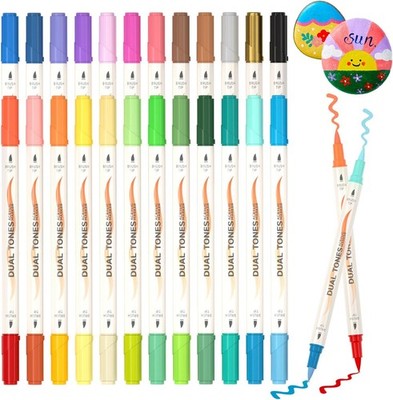 Shuttle Art 48 Colors Dual Tone Acrylic Paint Markers, 24 Pack Acrylic Paint Pen