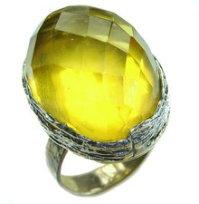 Golden Baltic Amber Sterling Silver Ring size: 8 29.5ct Handcrafted 925