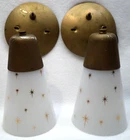 Lot of 2 VTG MCM Atomic Starburst Milk Glass Cone Swivel Wall Light Lamp Sconces
