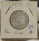 New Listing1853 Arrows Seated Liberty 25c VF Details Harsh Cleaning