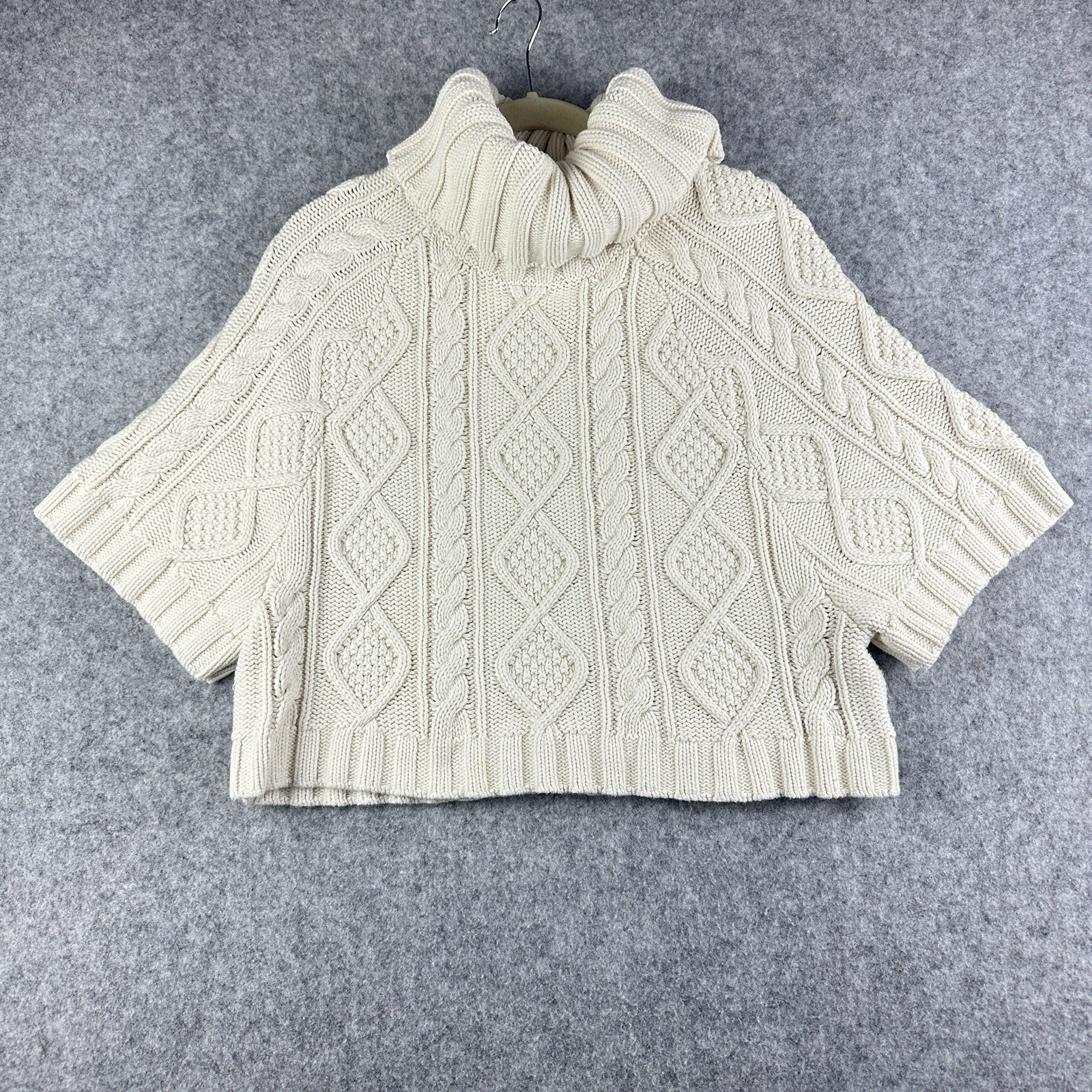 Gap Cozy Cable Knit Turtleneck Sweater Poncho Womens M Chunky Cropped Grandma*