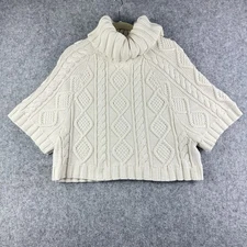Gap Cozy Cable Knit Turtleneck Sweater Poncho Womens M Chunky Cropped Grandma*