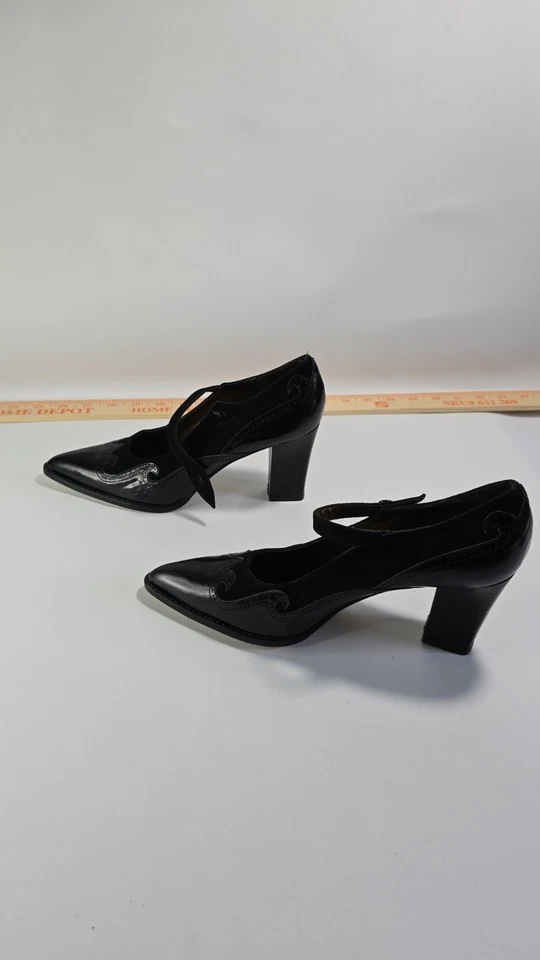 Rush Hour Elsie Size 6.5 B Unique Vintage Black Heels W/Strap & Buckle Witchy - Image 3 of 4