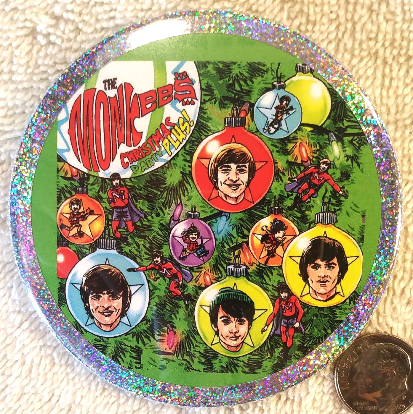 The Monkees Band JUMBO PIN BUTTON Davy Jones Christmas Tree Ornament Cyber Gift