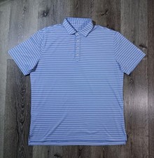 Johnnie O Mens Golf Polo Shirt Large Blue White Striped Short Sleeves Stretch