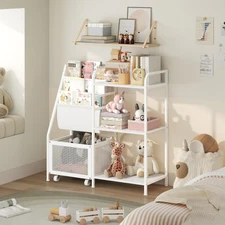 Kids Bookshelf and Toy Storage Organizer, 3-Tier Toddler Book Shelf with Movable