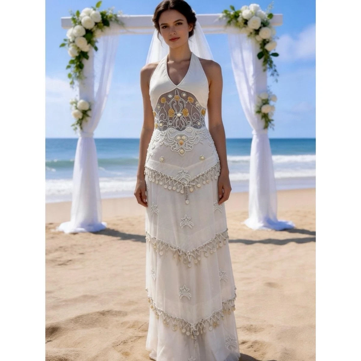 halter beach wedding dress products for sale | eBay