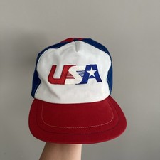 Vtg Uncle Sam Headwear USA made Flag Hat Osfm red blue white cap