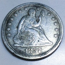 1857 Seated Liberty Quarter Beautiful High Grade Coin Rare Date