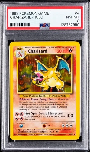1999 POKEMON BASE SET UNLIMITED #4 CHARIZARD-HOLO PSA 8