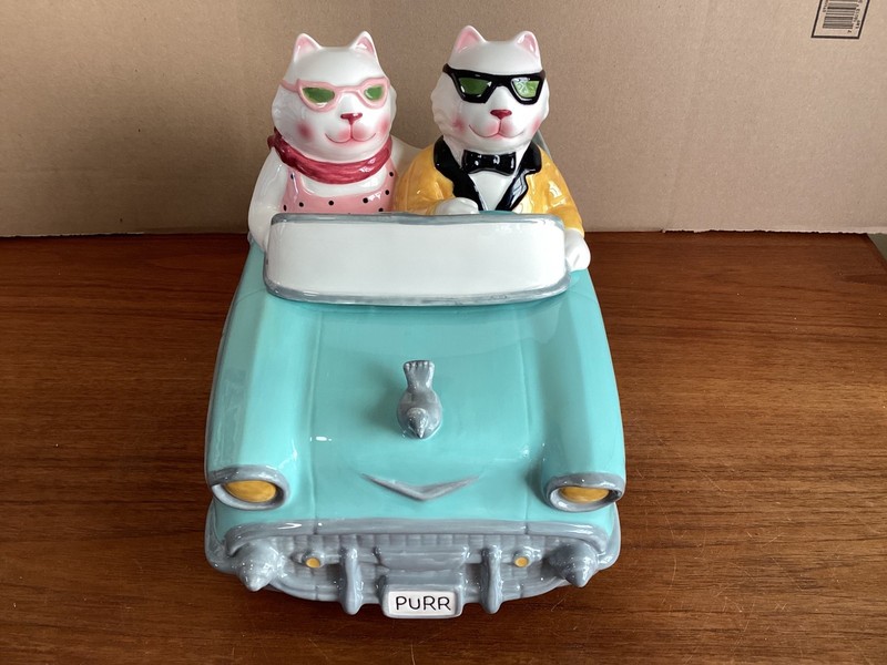 Vintage Clay Art San Francisco Cruisin' Cats Teal Convertible Cookie Jar - 1997