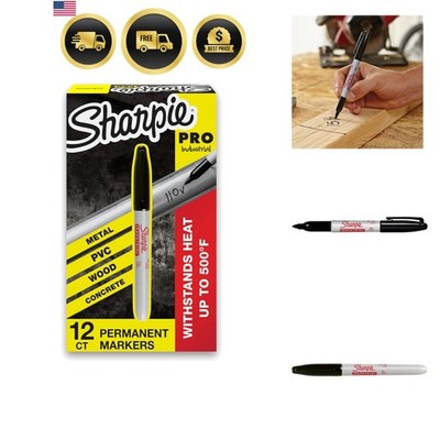 Industrial Permanent Markers, Fine Point, Black, Box of 12