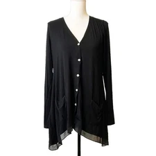 LOGO by Lori Goldstein Stretch Jersey Knit Button Front Tunic Top Size Small