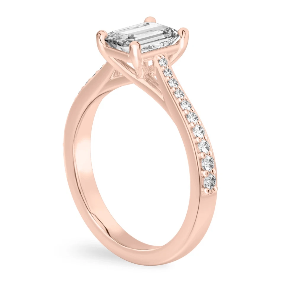 18k Rose Gold Ring For Women Lab Grown Emerald 1.25 Carat IGI Certified Diamond - Image 4 of 4