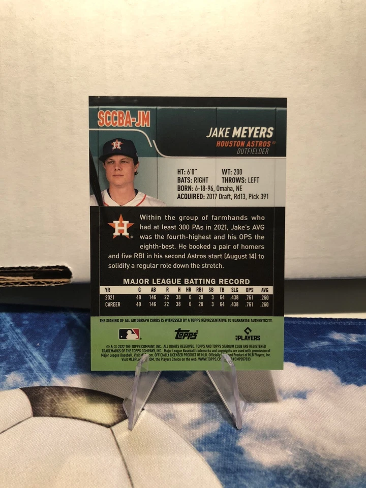 2022 Topps Stadium Club Chrome Auto Jake Meyers #SCCBA-JM Rookie Auto RC - Image 2 of 2