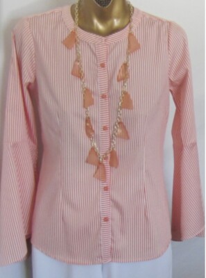 Linea By Louis Dell Olio Pinstripe Shirt W/ Tulip Sleeves Orange/White Sz 20