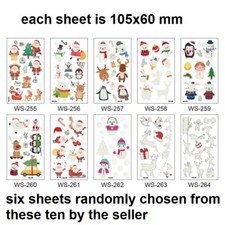Christmas theme tattoo stickers ; SIX sheets; 4''x2.4'' glow in dark