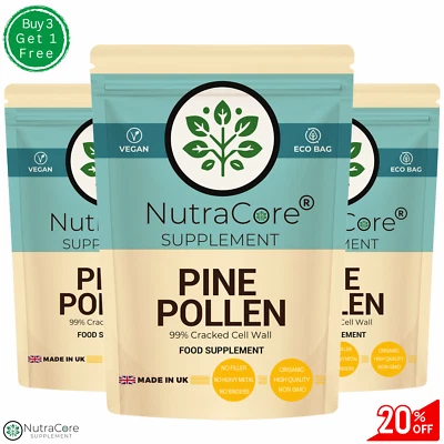 NUTRA CORE Pine Pollen Capsule, 8000mg-99% Cracked Cell -Testosterone Support & Sleep Aid