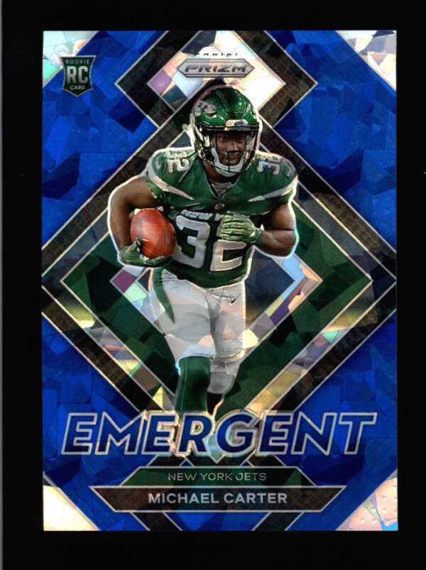 MICHAEL CARTER 2021 PANINI PRIZM #E-20 EMERGENT ROOKIE BLUE ICE PRIZM /99 BC1986