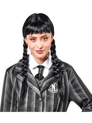 Rubies 2000154 - Wednesday Addams - Perücke Erwachsene - schwarze Zöpfe
