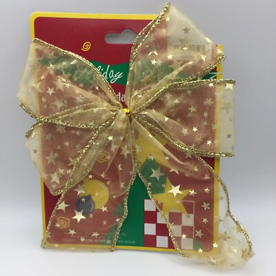 Holiday Makers 8'' Gold Bow Yellow Glitter Stars Christmas Home Decor